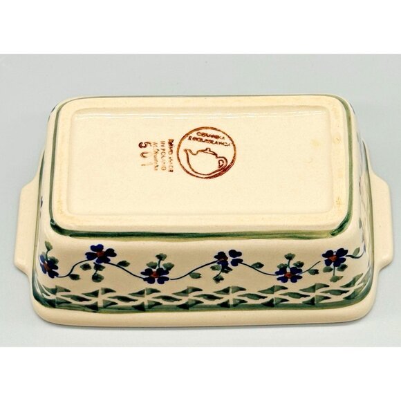 Boleslawiec Polish Pottery Mini Loaf Pan Lucky Blue Clover 6 x 2.5 inch #2 - Picture 8 of 10